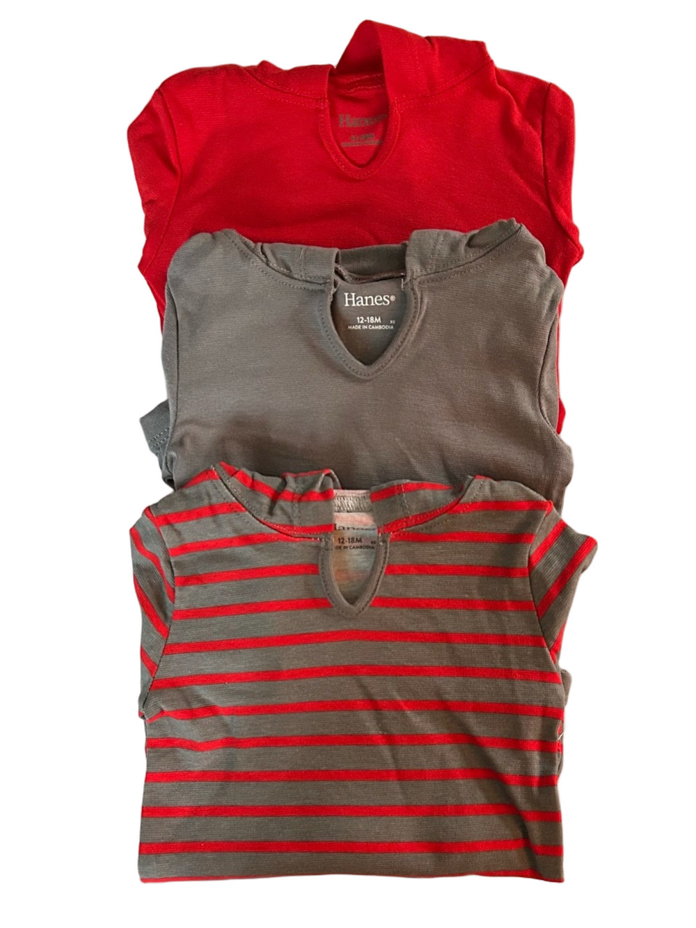 Hanes Infant Baby  3-Pack Bodysuit with Hood - Red & Grey